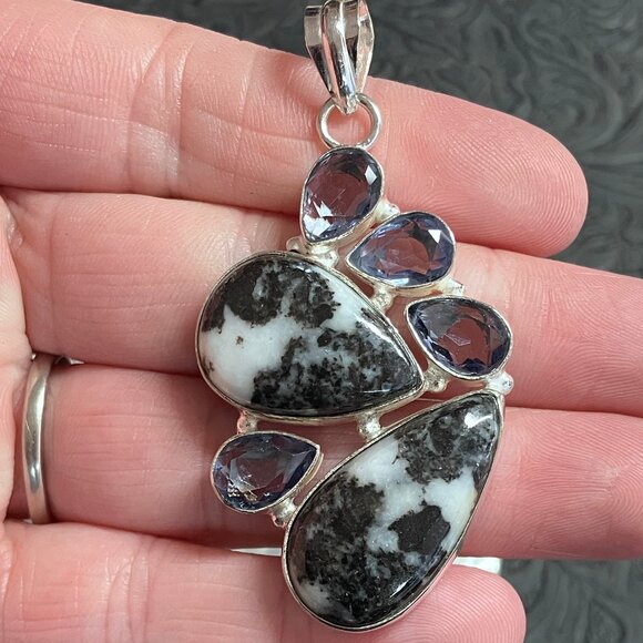 Amethyst and Zebra Jasper Pendant Stone Crystal Jewelry - Picture 1 of 6
